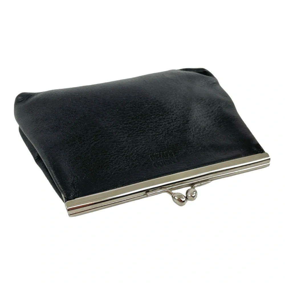Vintage Enrico Coveri Black Leather Coin Purse, Silver Hardware Red Print Lining - Picture 7 of 8